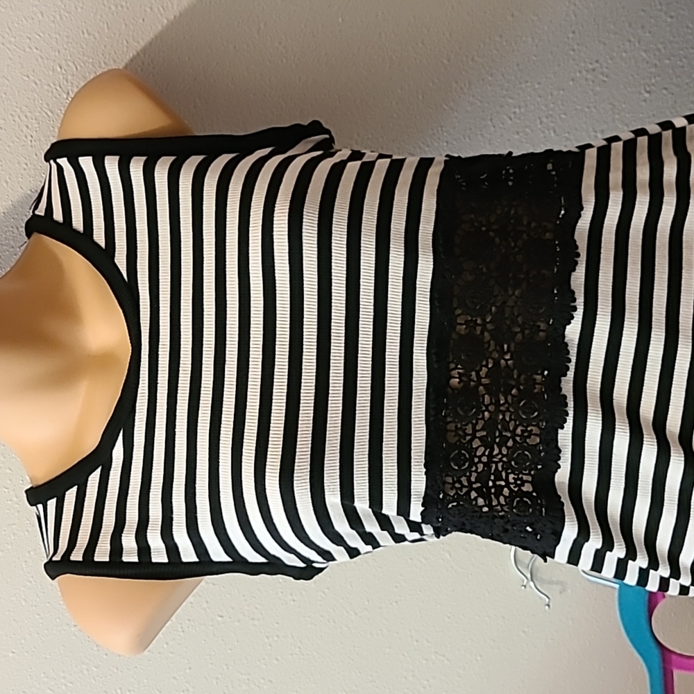 Monteau striped tank dress with lace waist-line size medium